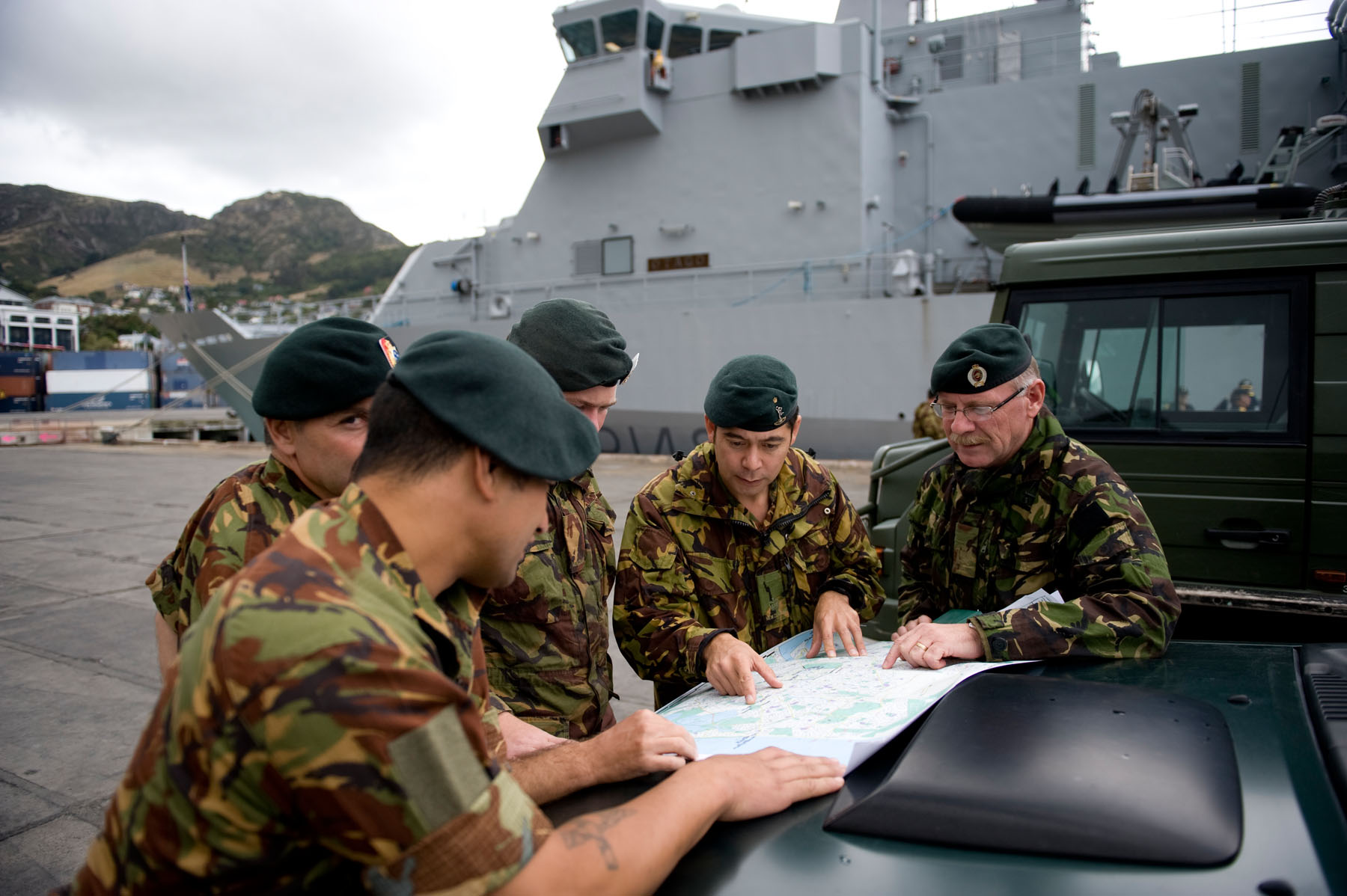 Commander Joint Forces New Zealand, Air Vice Marshal Peter Stockwell and Chief of Army Tim Keating take an operational tour of Lyttelton to view the aftermath of the Christchurch Earthquake.