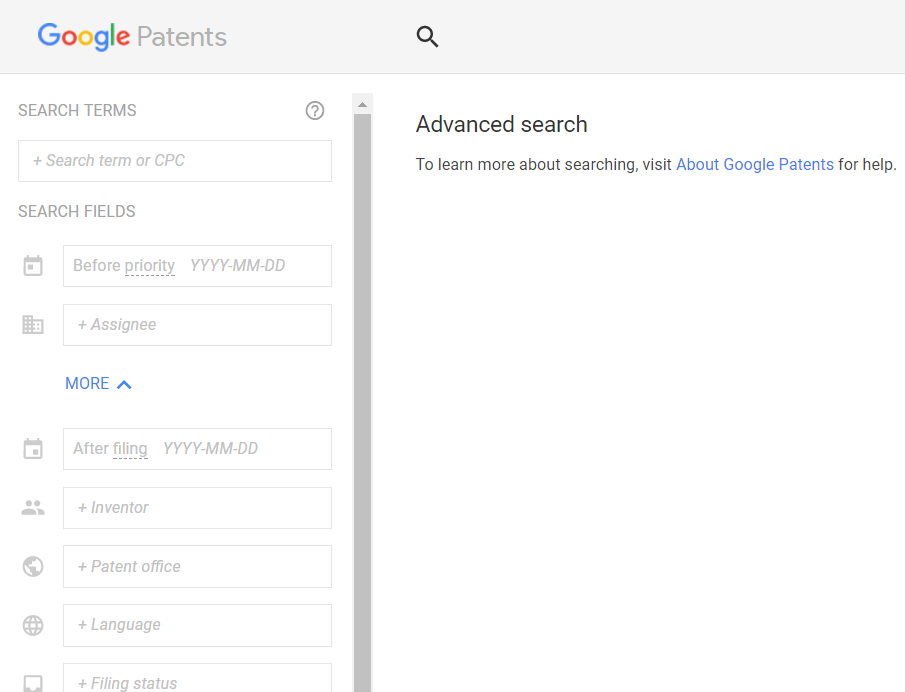 google patents advanced search interface