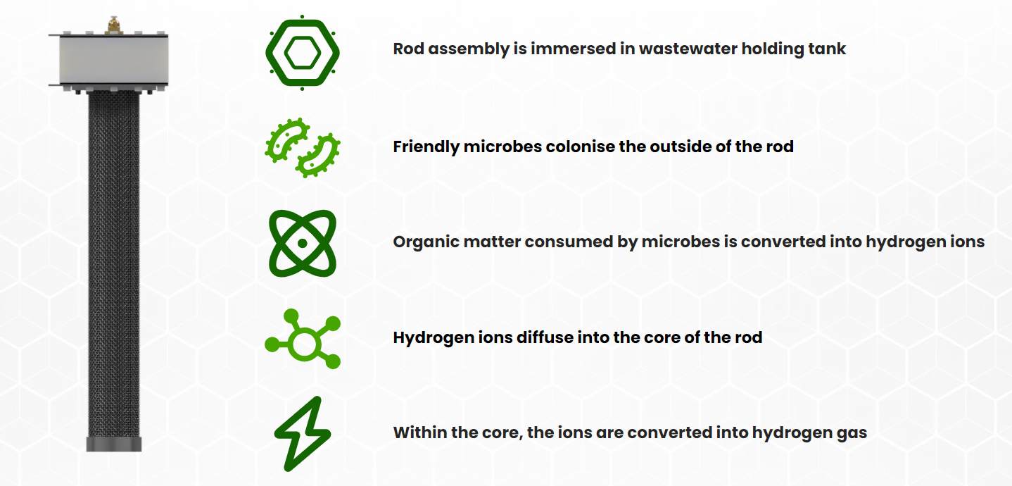 Wastewater Fuels' Electrolysis Technology for hydrogen production with microbes